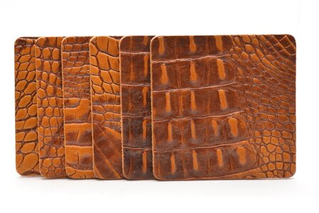 set van 6 leren onderzetters - croco - cognac