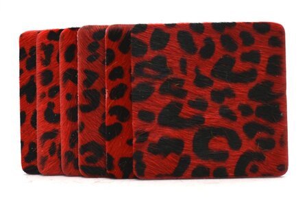 set van 6 leren onderzetters - panter rood