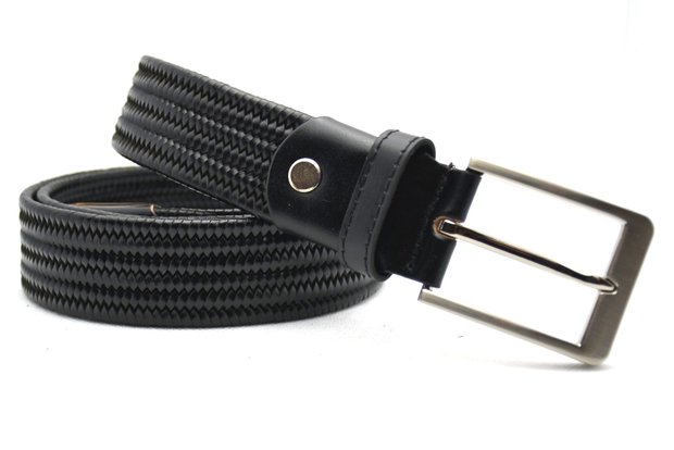 3,5 cm gevlochten elastische riem zwart 80093