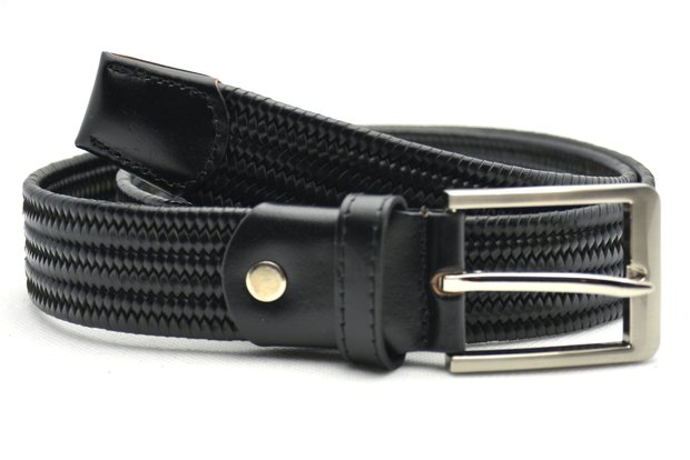 3,5 cm gevlochten elastische riem zwart 80093