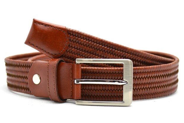 3,5 cm gevlochten elastische riem cognac 80093