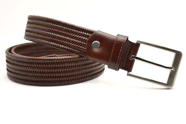 3,5 cm gevlochten elastische riem bruin 80093