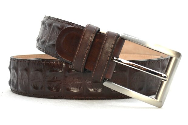 4 cm exclusieve krokodillen riem donkerbruin 008