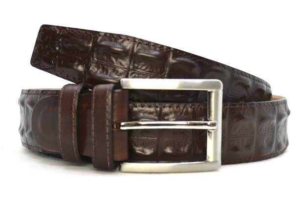 4 cm exclusieve krokodillen riem donkerbruin 008