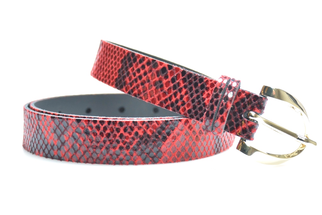het doel Terugbetaling Encommium zeer soepele smalle riem met moderne rode snake print van 2,5 cm breed -  Moderiemen.nl