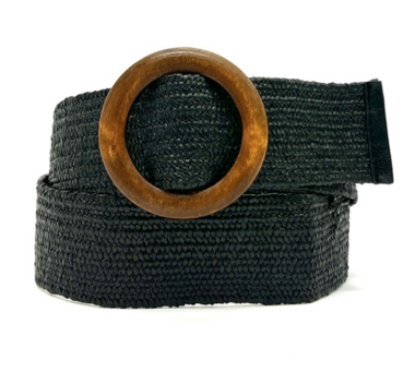 zwarte raffia riem rond CF804