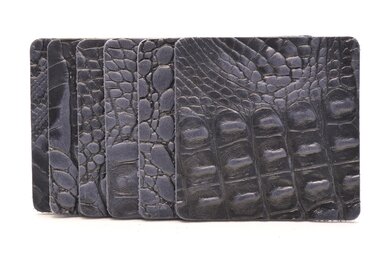 set van 6 leren onderzetters - croco - blauw