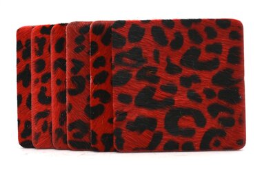 set van 6 leren onderzetters - panter rood