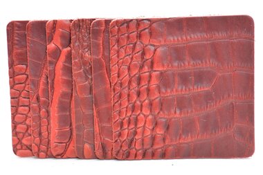 set van 6 leren onderzetters - croco - rood