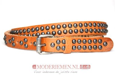 2cm cognac studriem - dames riem met ronde studs cognac co447tb